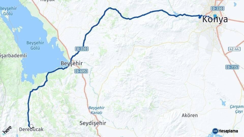 Konya Derebucak Arası Kaç Km - Yol Haritası