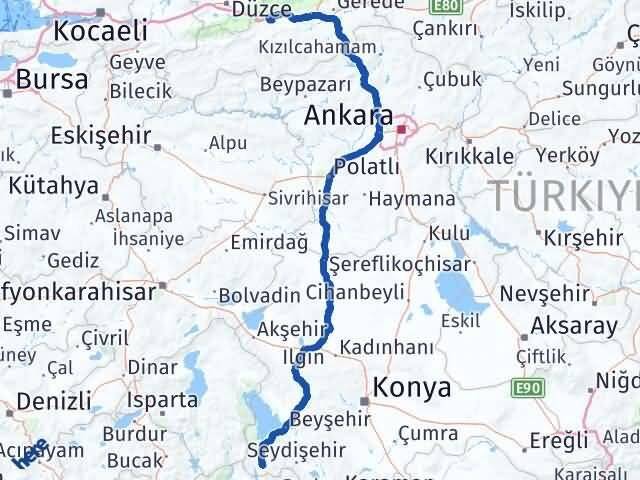 Konya Derebucak Bolu Arası Kaç Km - Yol Haritası