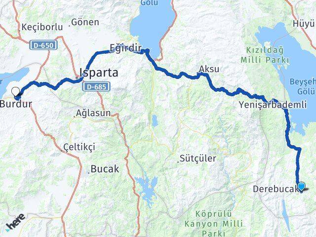 Konya Derebucak Burdur Arası Kaç Km - Yol Haritası