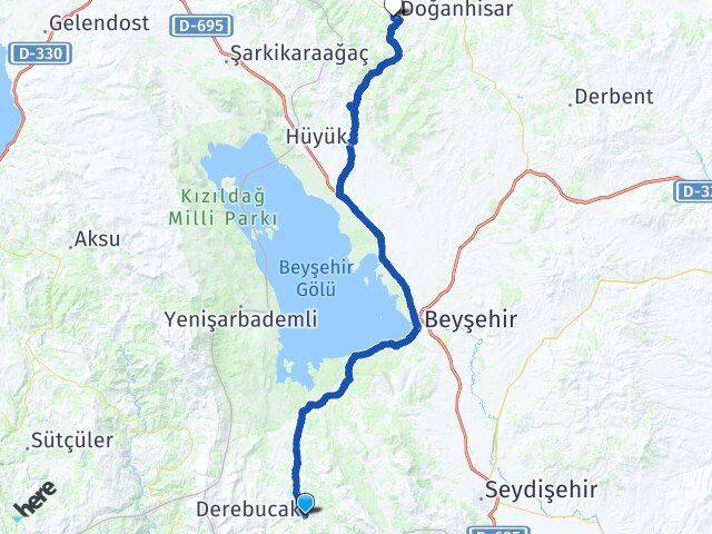Konya Derebucak Doğanhisar Arası Kaç Km - Yol Haritası