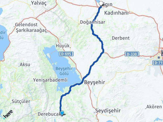 Konya Derebucak Ilgın Arası Kaç Km - Yol Haritası