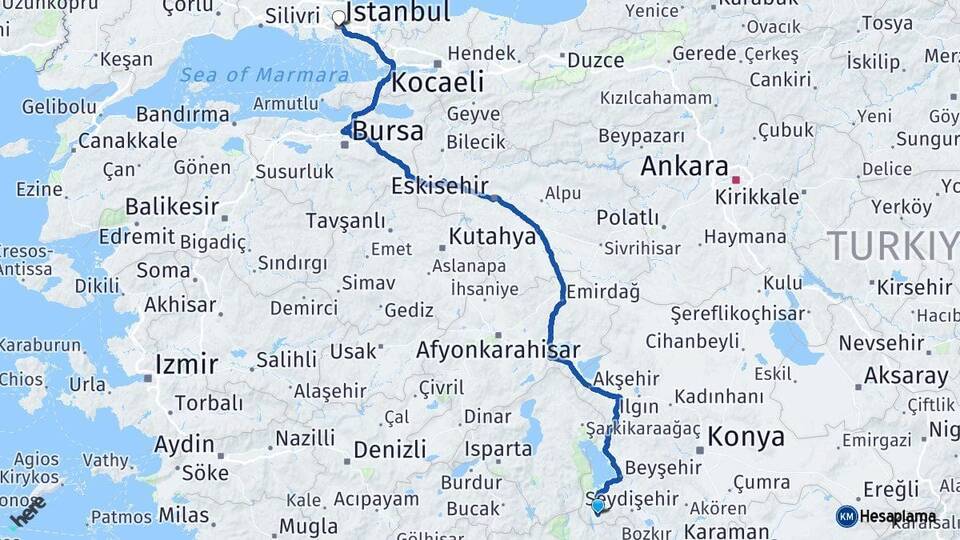 Konya Derebucak İstanbul Arası Kaç Km - Yol Haritası