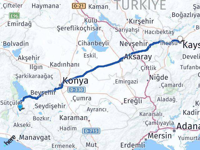 Konya Derebucak Kayseri Arası Kaç Km - Yol Haritası