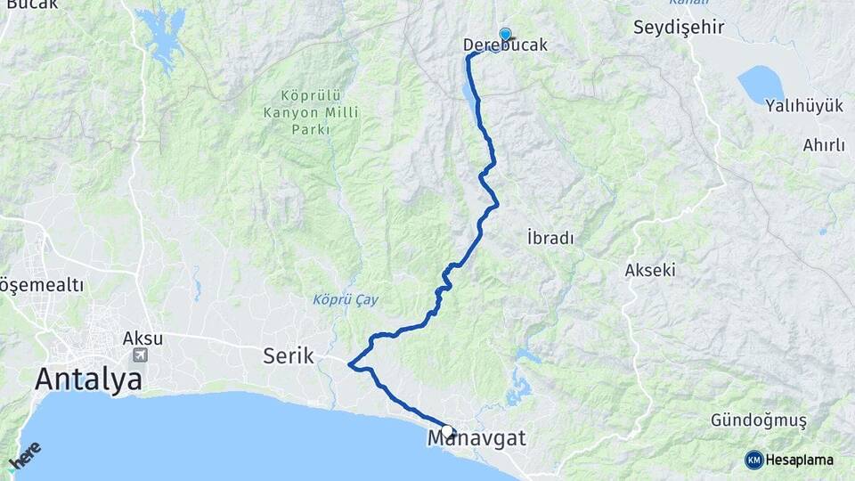 Konya Derebucak Side Manavgat Antalya Arası Kaç Km - Yol Haritası