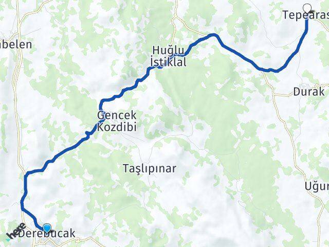 Konya Derebucak Tepearası Derebucak Arası Kaç Km - Yol Haritası
