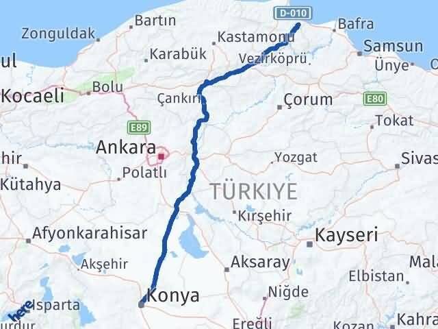 Konya Dikmen Sinop Arası Kaç Km - Yol Haritası