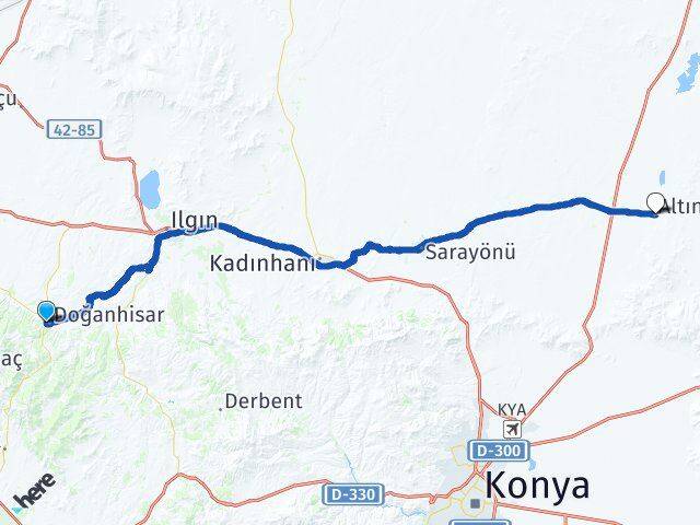 Konya Doğanhisar Altınekin Arası Kaç Km - Yol Haritası
