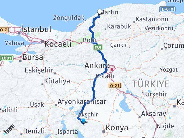Konya Doğanhisar Bartın Arası Kaç Km - Yol Haritası