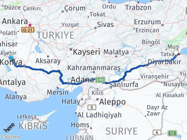 Konya Doğanhisar Bitlis Arası Kaç Km - Yol Haritası