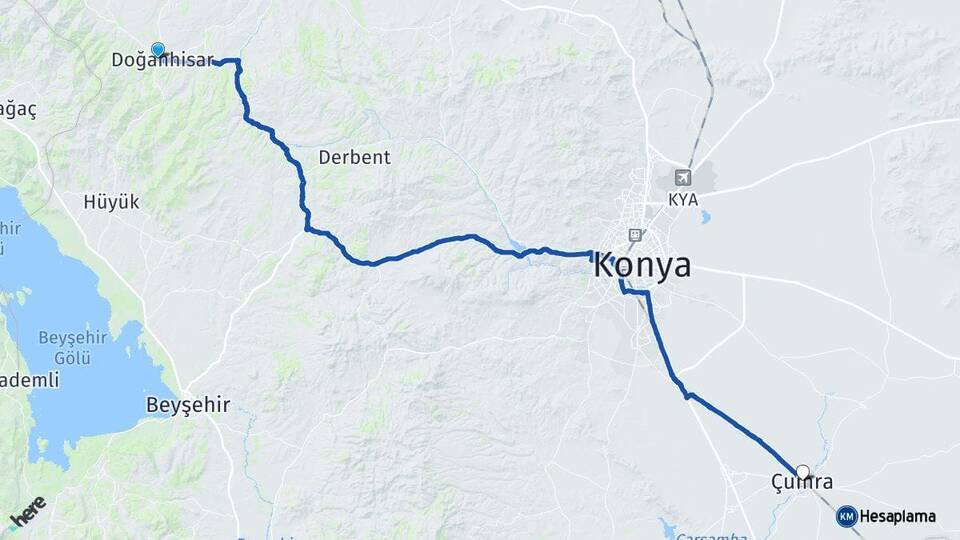 Konya Doğanhisar Çumra Arası Kaç Km - Yol Haritası