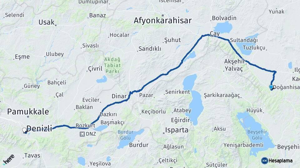 Doğanhisar Denizli Arası Kaç Km - Yol Tarifi