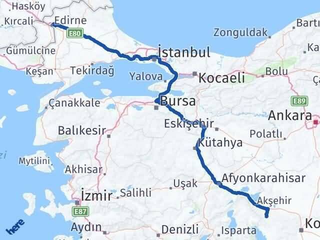 Doğanhisar Edirne Arası Kaç Km - Yol Tarifi