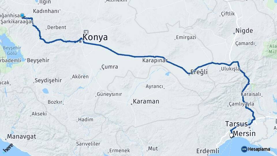 Doğanhisar Mersin Arası Kaç Km - Yol Tarifi