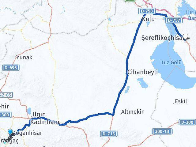 Konya Doğanhisar Şereflikoçhisar Ankara Arası Kaç Km - Yol Haritası