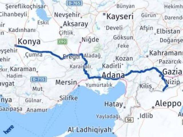 Konya Elbeyli Kilis Arası Kaç Km - Yol Haritası