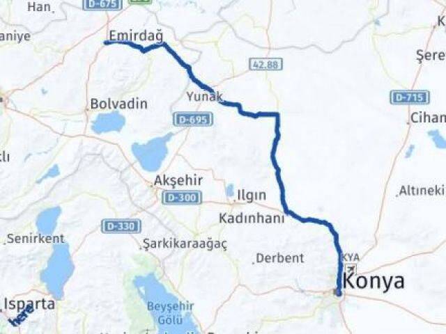 Konya Emirdağ Afyonkarahisar Arası Kaç Km - Yol Haritası