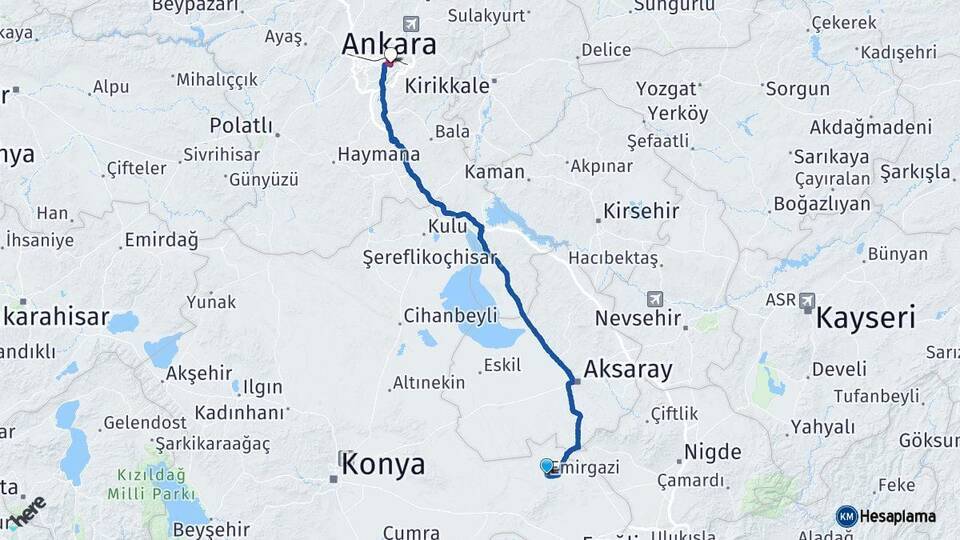 Emirgazi Ankara Arası Kaç Km - Yol Tarifi
