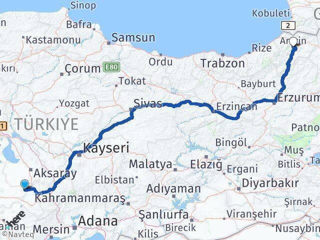 Emirgazi Artvin Arası Kaç Km - Yol Tarifi