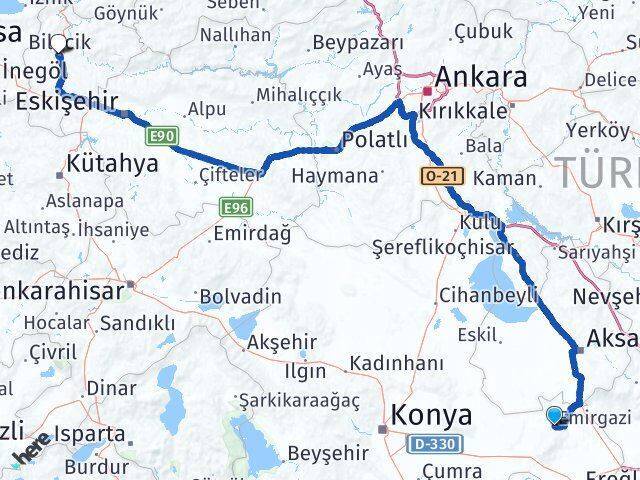 Emirgazi Bilecik Arası Kaç Km - Yol Tarifi