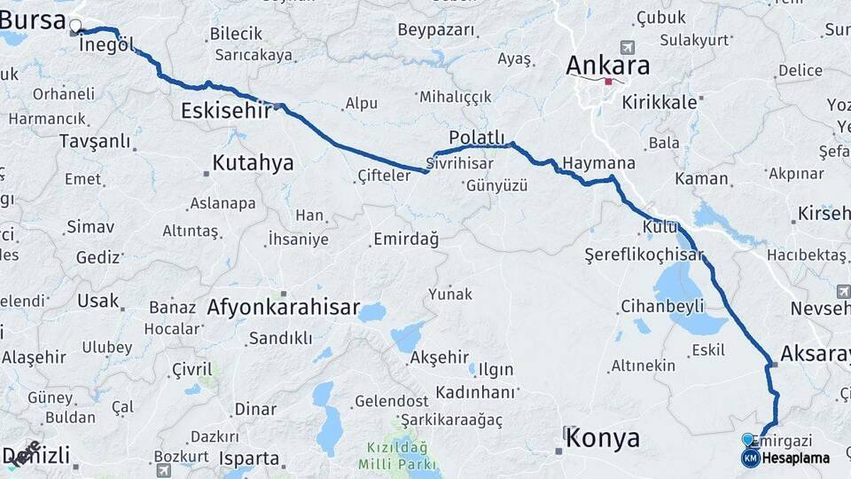 Emirgazi Bursa Arası Kaç Km - Yol Tarifi