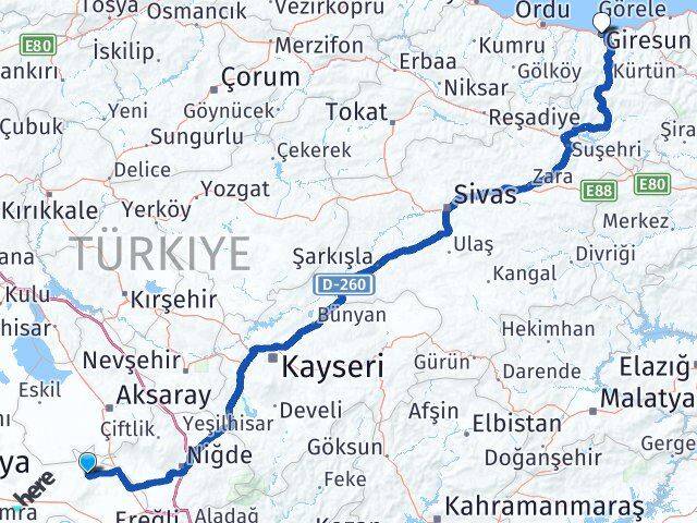 Emirgazi Giresun Arası Kaç Km - Yol Tarifi