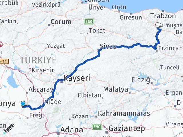 Emirgazi Gümüşhane Arası Kaç Km - Yol Tarifi