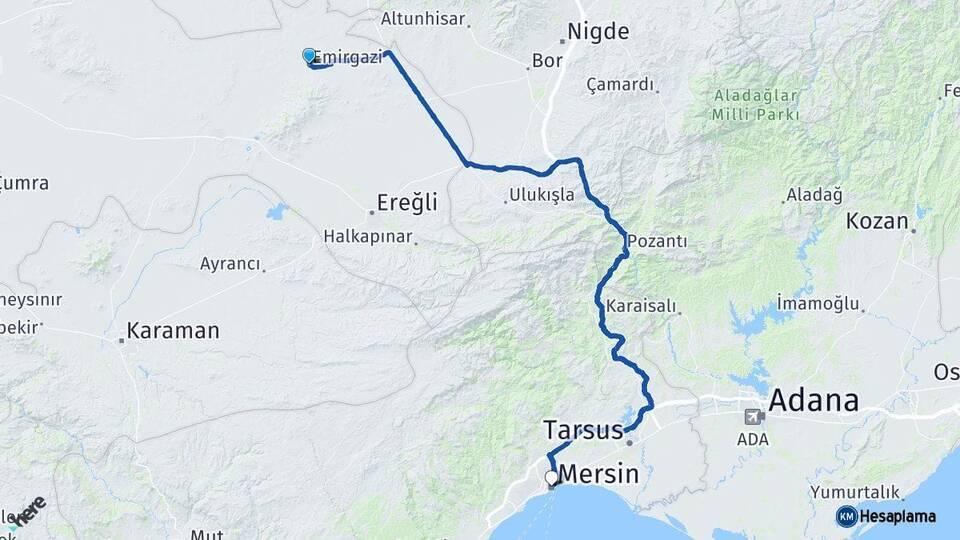 Emirgazi Mersin Arası Kaç Km - Yol Tarifi