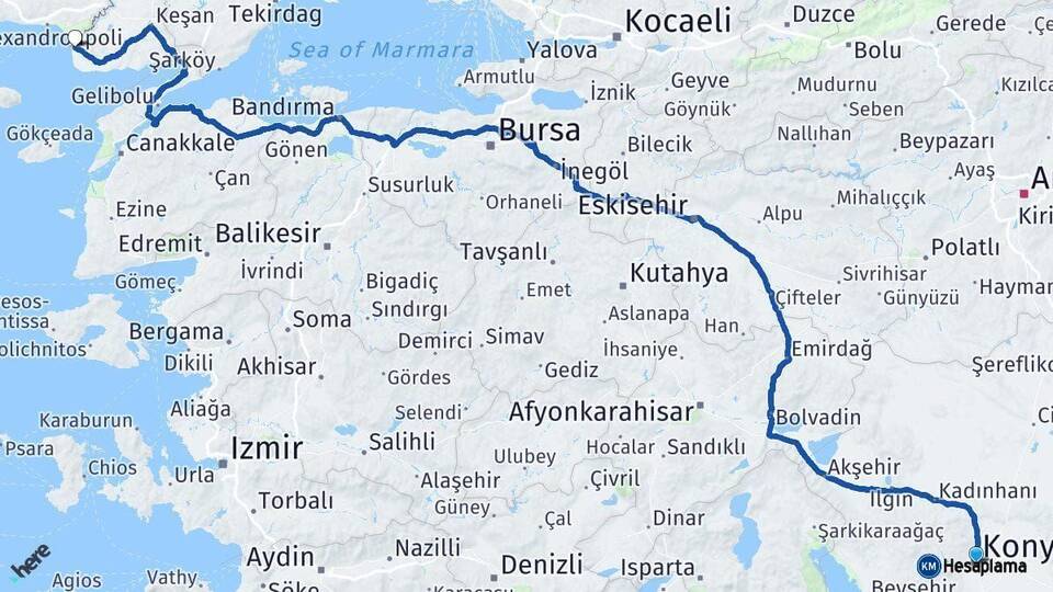 Konya Enez Edirne Arası Kaç Km - Yol Haritası