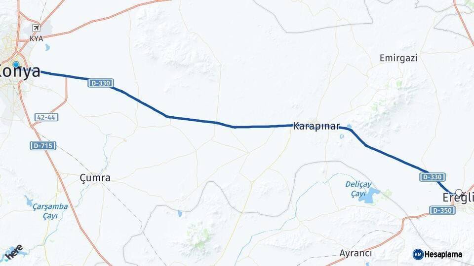 Konya Ereğli Arası Kaç Km - Yol Haritası