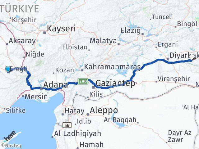 Konya Ereğli Batman Arası Kaç Km - Yol Haritası