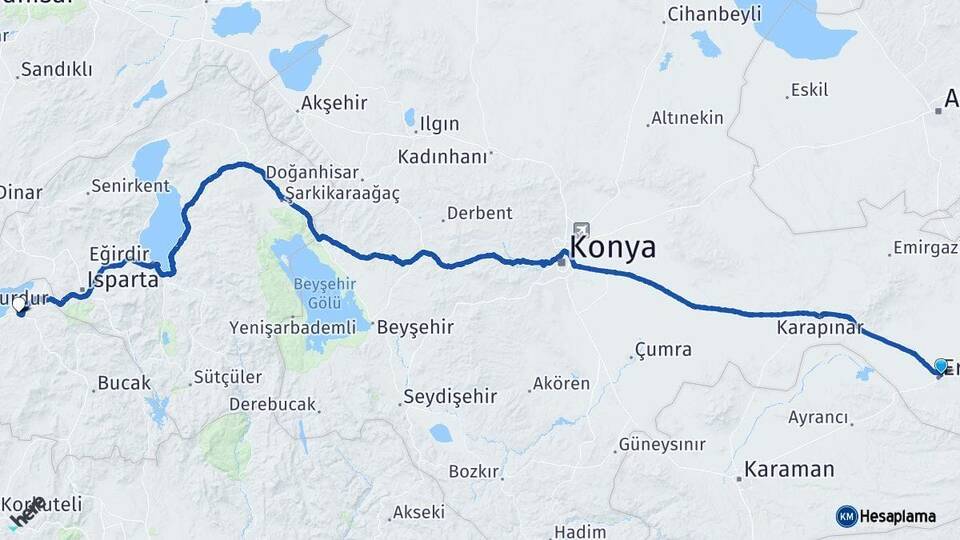 Konya Ereğli Burdur Arası Kaç Km - Yol Haritası
