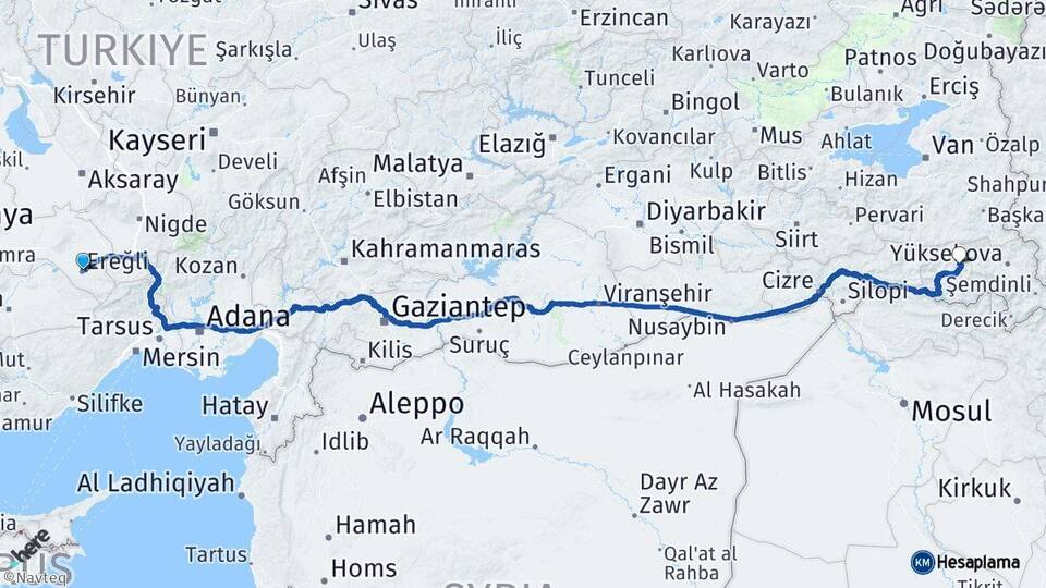 Konya Ereğli Hakkari Arası Kaç Km - Yol Haritası