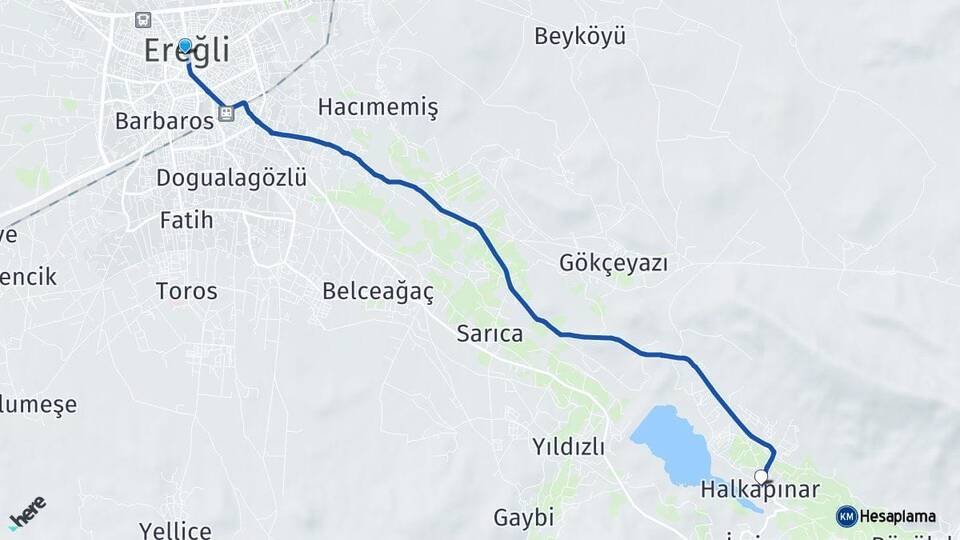 Konya Ereğli Halkapınar Arası Kaç Km - Yol Haritası