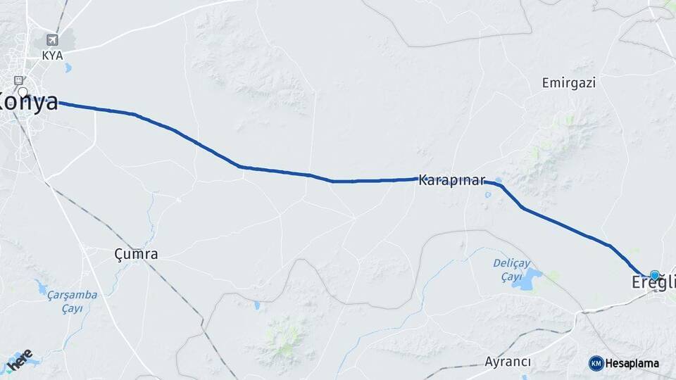 Konya Ereğli Karatay Arası Kaç Km - Yol Haritası