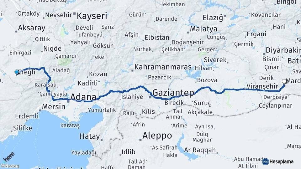 Konya Ereğli Mardin Arası Kaç Km - Yol Haritası