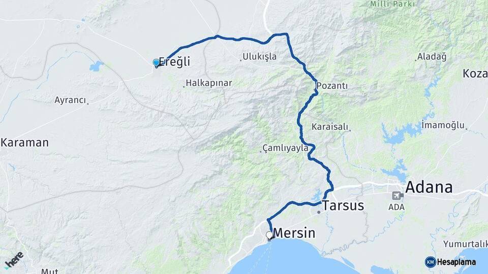 Konya Ereğli Mersin Arası Kaç Km - Yol Haritası