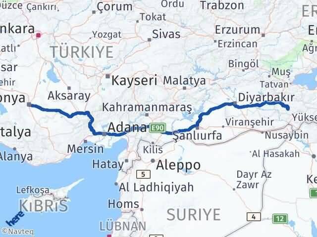 Konya Eruh Siirt Arası Kaç Km - Yol Haritası