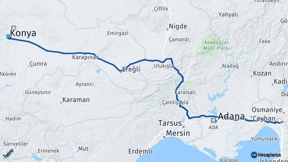 Konya Erzin Hatay Arası Kaç Km - Yol Haritası