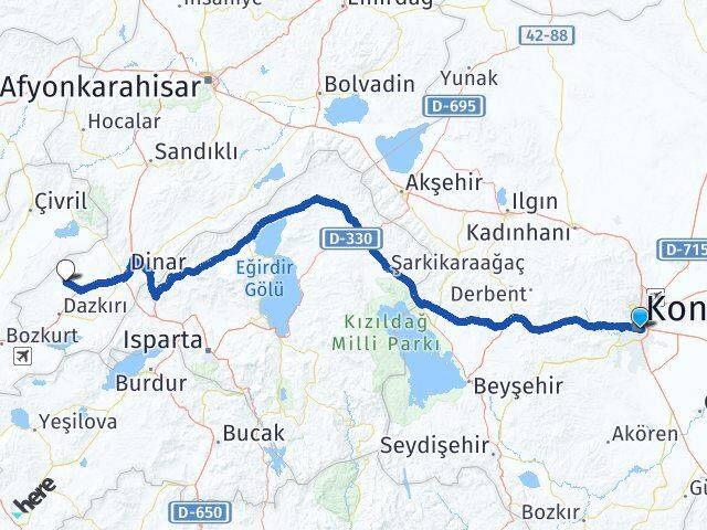 Konya Evciler Afyonkarahisar Arası Kaç Km - Yol Haritası