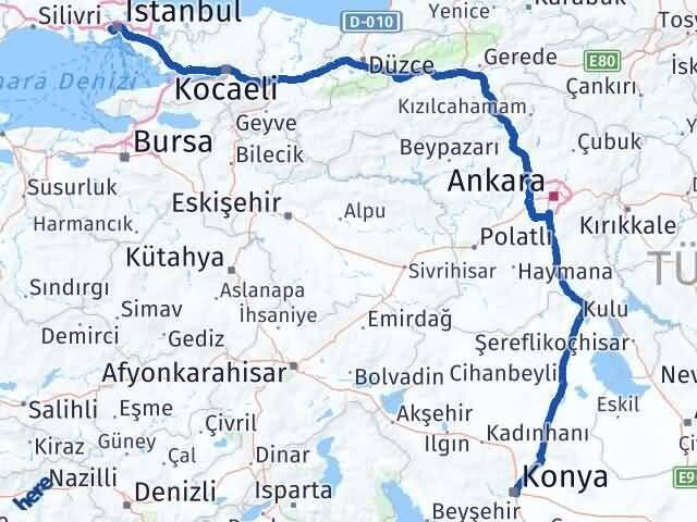 Konya Gaziosmanpaşa İstanbul Arası Kaç Km - Yol Haritası