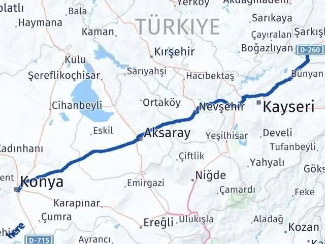 Konya Gemerek Sivas Arası Kaç Km - Yol Haritası
