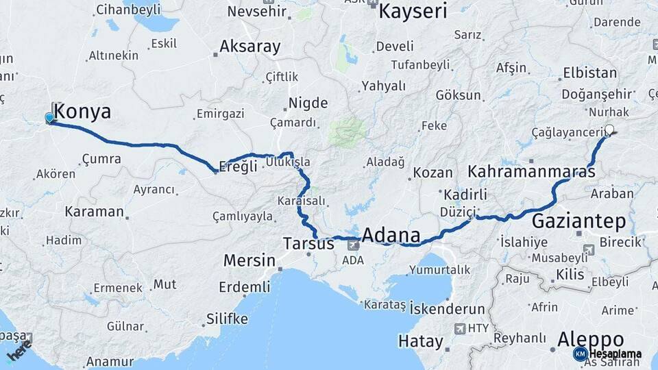 Konya Gölbaşı Adıyaman Arası Kaç Km - Yol Haritası