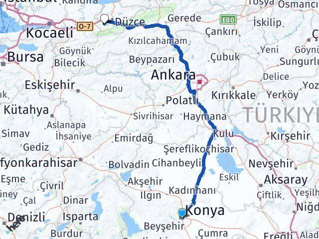 Konya Gölyaka Düzce Arası Kaç Km - Yol Haritası