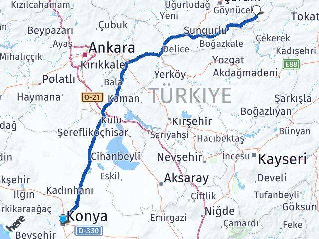 Konya Göynücek Arası Kaç Km - Yol Tarifi