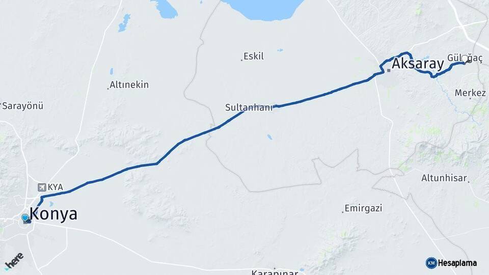 Konya Gülağaç Aksaray Arası Kaç Km - Yol Haritası