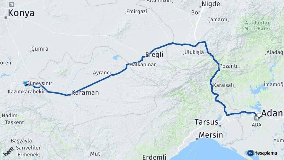 Güneysınır Adana Arası Kaç Km - Yol Tarifi