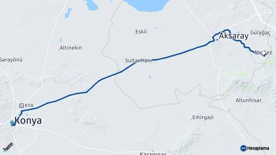 Konya Güzelyurt Aksaray Arası Kaç Km - Yol Haritası