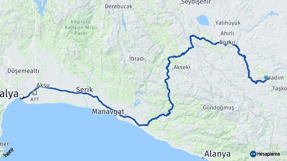 Konya Hadim Antalya Arası Kaç Km - Yol Haritası