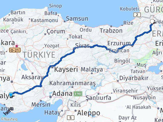 Konya Hadim Ardahan Arası Kaç Km - Yol Haritası