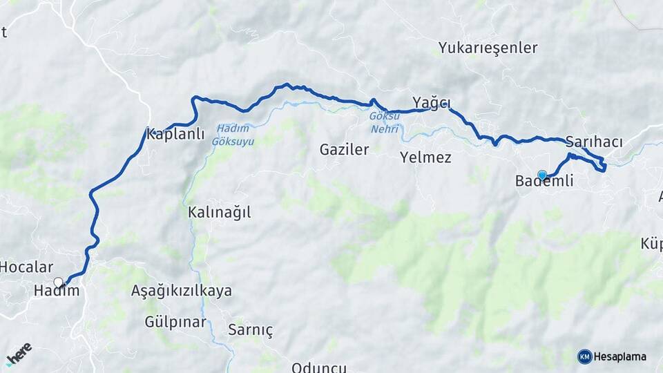 Konya Hadim Bademli Hadim Arası Kaç Km - Yol Haritası